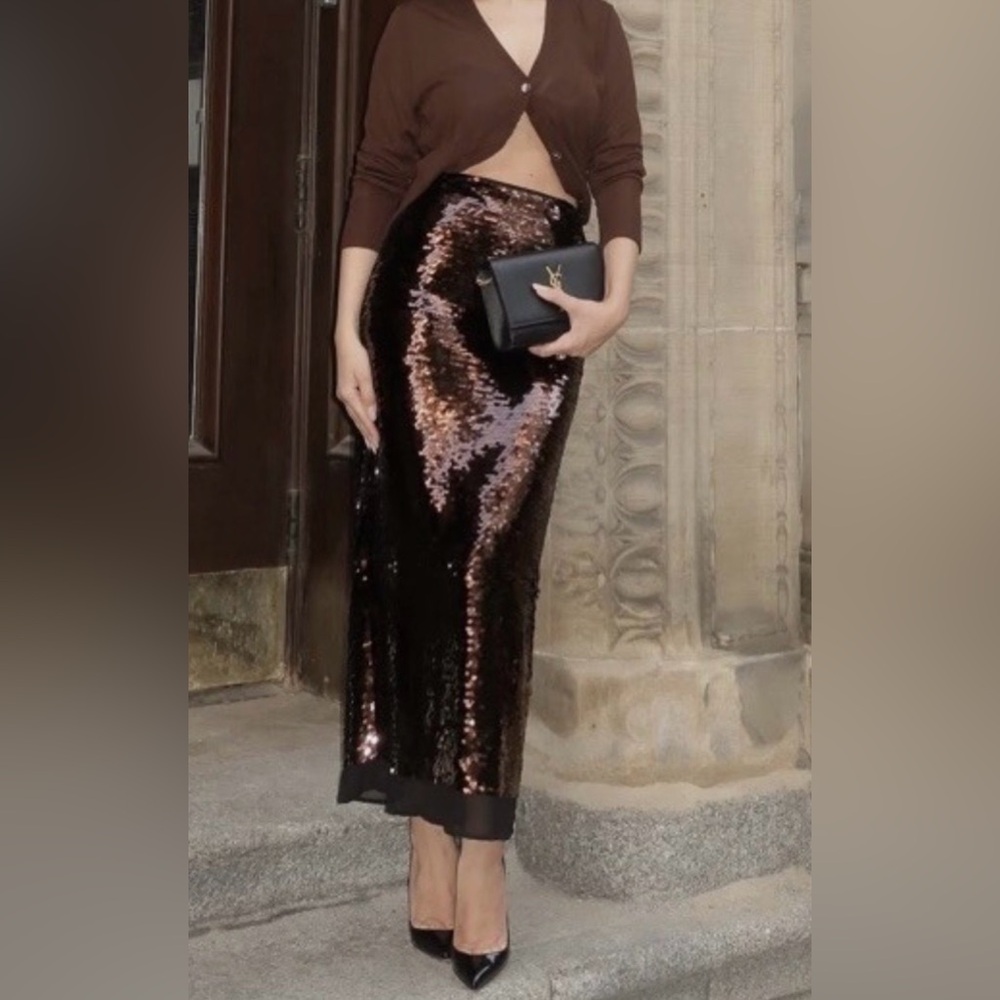 ZARA High Waist Sequin Midi Skirt